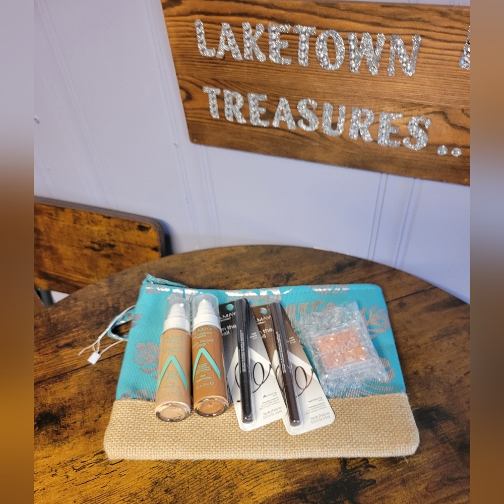 Almay lot of 6 make up products Periwinkle 7×10 cosmetics bag